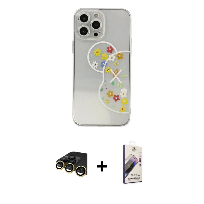 MARSİLYAN™- iPhone 13 Pro Max Kılıf Eksen Asil Prime - Siyah Bilvis 3D Mat Cam Ekran Koruyucu + Raze Metal Kamera Lens - GD