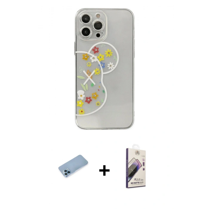 MARSİLYAN™- iPhone 13 Pro Max Kılıf Eksen Asil Prime - Siyah Bilvis 3D Mat Cam Ekran Koruyucu + Shine Kamera Lens Koruma Cam - MI