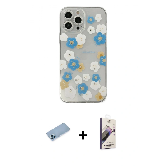 MARSİLYAN™- iPhone 13 Pro Max Kılıf Eksen Asil Prime - Siyah Bilvis 3D Mat Cam Ekran Koruyucu + Shine Kamera Lens Koruma Cam - MI