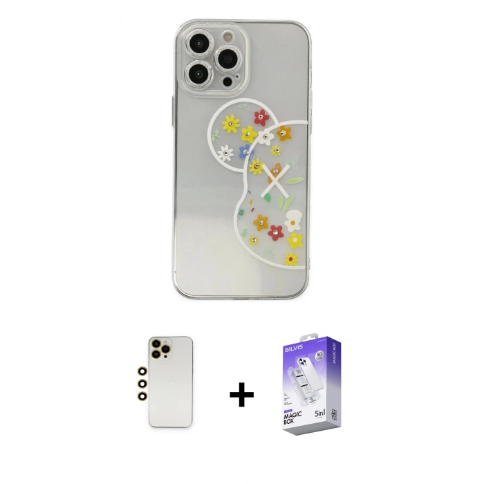 MARSİLYAN™- iPhone 13 Pro Max Kılıf Eksen Asil Prime - Siyah Bilvis 5in1 3D Magic Cam Ekran Koruyucu + Shine Kamera Lens - GD