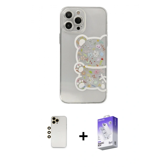 MARSİLYAN™- iPhone 13 Pro Max Kılıf Eksen Asil Prime - Siyah Bilvis 5in1 3D Magic Cam Ekran Koruyucu + Shine Kamera Lens - GD