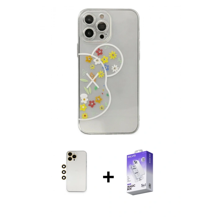 MARSİLYAN™- iPhone 13 Pro Max Kılıf Eksen Asil Prime - Siyah Bilvis 5in1 3D Magic Cam Ekran Koruyucu + Shine Kamera Lens - GD
