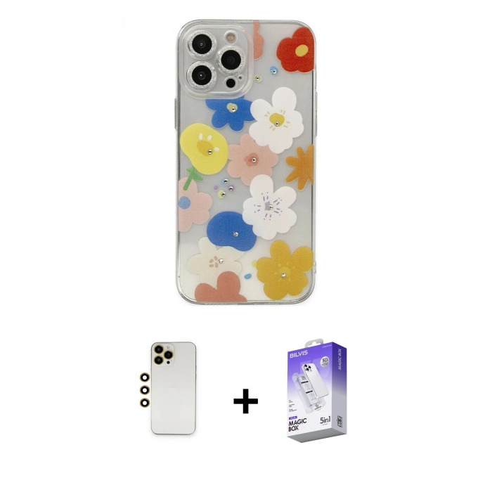 MARSİLYAN™- iPhone 13 Pro Max Kılıf Eksen Asil Prime - Siyah Bilvis 5in1 3D Magic Cam Ekran Koruyucu + Shine Kamera Lens - GD