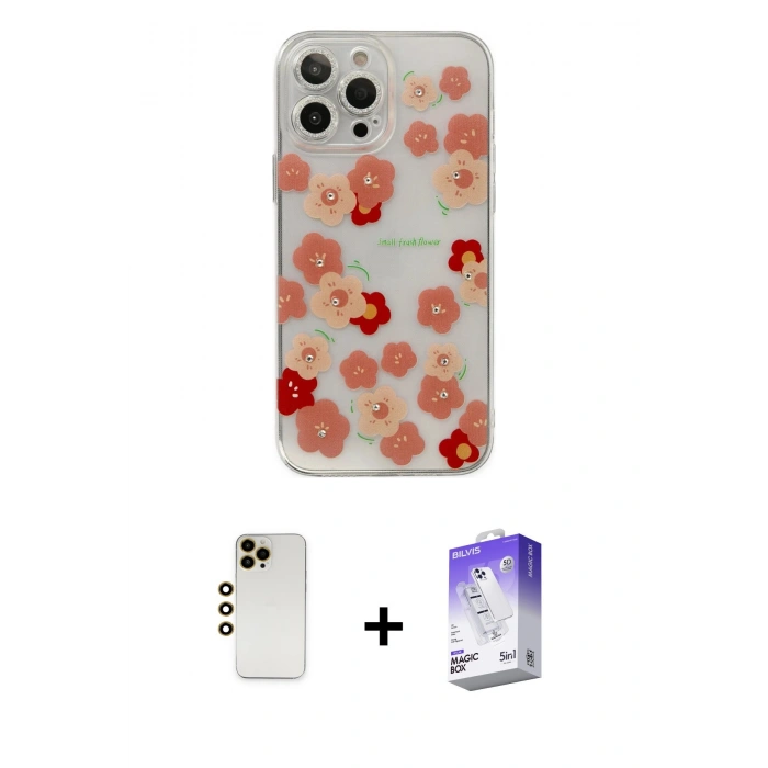 MARSİLYAN™- iPhone 13 Pro Max Kılıf Eksen Asil Prime - Siyah Bilvis 5in1 3D Magic Cam Ekran Koruyucu + Shine Kamera Lens - GD
