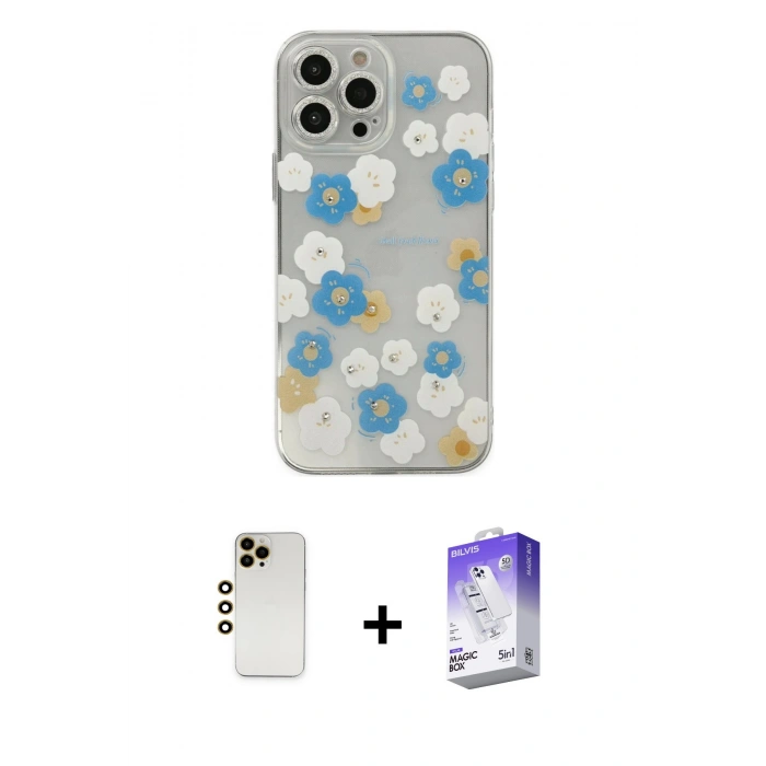 MARSİLYAN™- iPhone 13 Pro Max Kılıf Eksen Asil Prime - Siyah Bilvis 5in1 3D Magic Cam Ekran Koruyucu + Shine Kamera Lens - GD