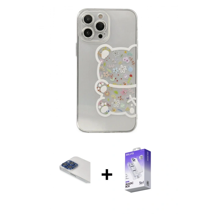 MARSİLYAN™- iPhone 13 Pro Max Kılıf Eksen Asil Prime - Siyah Bilvis 5in1 3D Magic Cam Ekran Koruyucu + Pers Alüminyum Kamera Lens - LT