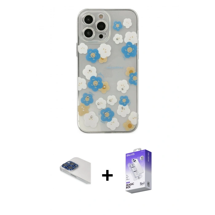 MARSİLYAN™- iPhone 13 Pro Max Kılıf Eksen Asil Prime - Siyah Bilvis 5in1 3D Magic Cam Ekran Koruyucu + Pers Alüminyum Kamera Lens - LT