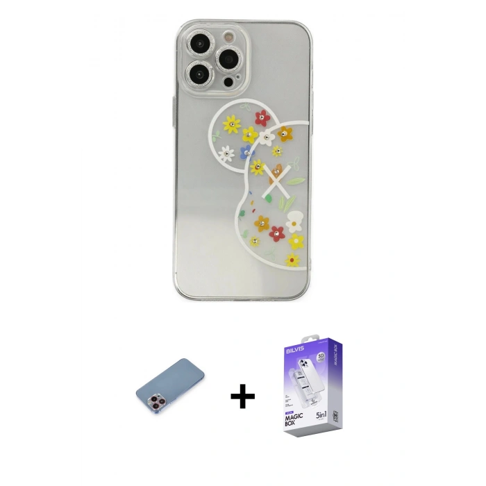 MARSİLYAN™- iPhone 13 Pro Max Kılıf Eksen Asil Prime - Siyah Bilvis 5in1 3D Magic Cam Ekran Koruyucu + Shine Kamera Lens Koruma Cam - PE
