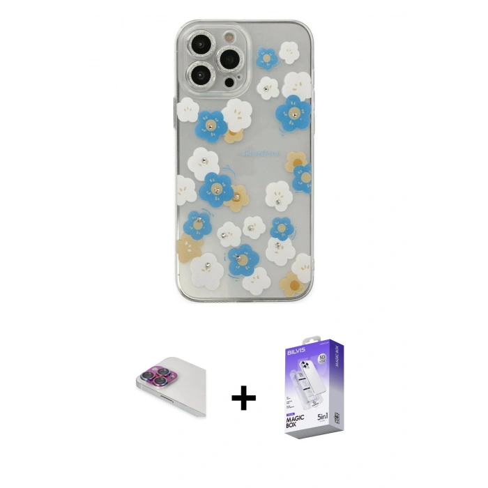 MARSİLYAN™- iPhone 13 Pro Max Kılıf Eksen Asil Prime - Siyah Bilvis 5in1 3D Magic Cam Ekran Koruyucu + Pers Alüminyum Kamera Lens - GI