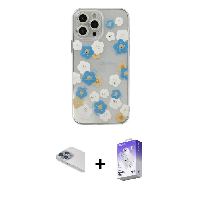 MARSİLYAN™- iPhone 13 Pro Max Kılıf Eksen Asil Prime - Siyah Bilvis 5in1 3D Magic Cam Ekran Koruyucu + Pers Alüminyum Kamera Lens - SABE