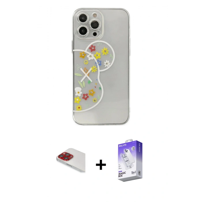 MARSİLYAN™- iPhone 13 Pro Max Kılıf Eksen Asil Prime - Siyah Bilvis 5in1 3D Magic Cam Ekran Koruyucu + Pers Alüminyum Kamera Lens - KI