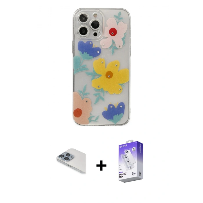 MARSİLYAN™- iPhone 13 Pro Max Kılıf Eksen Asil Prime - Siyah Bilvis 5in1 3D Magic Cam Ekran Koruyucu + Pers Alüminyum Kamera Lens - SABE