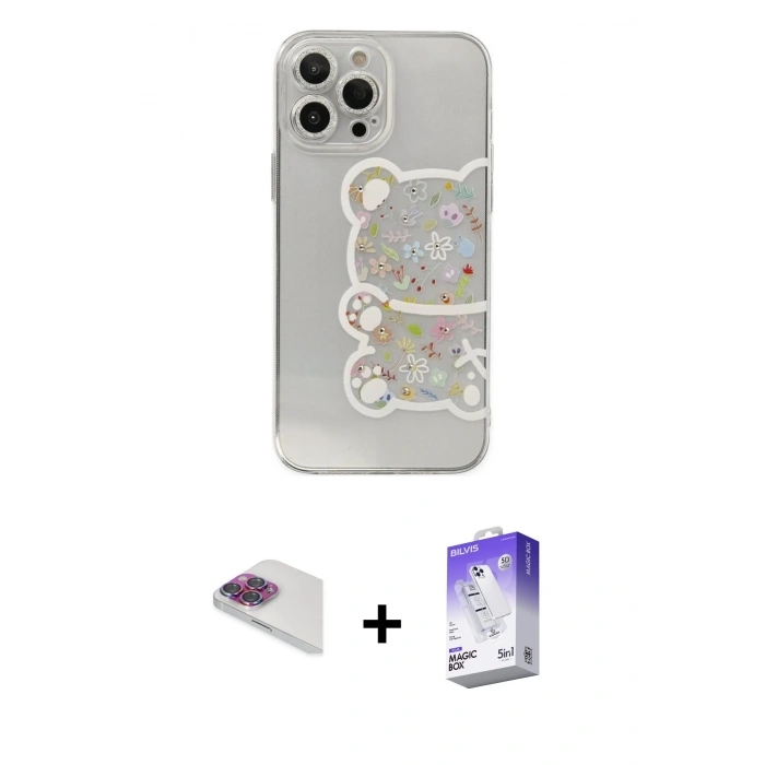 MARSİLYAN™- iPhone 13 Pro Max Kılıf Eksen Asil Prime - Siyah Bilvis 5in1 3D Magic Cam Ekran Koruyucu + Pers Alüminyum Kamera Lens - GI
