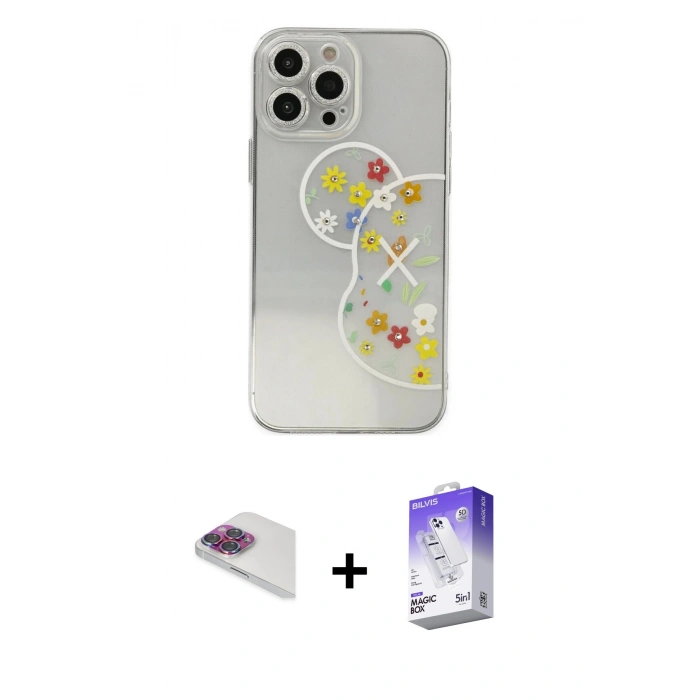 MARSİLYAN™- iPhone 13 Pro Max Kılıf Eksen Asil Prime - Siyah Bilvis 5in1 3D Magic Cam Ekran Koruyucu + Pers Alüminyum Kamera Lens - GI