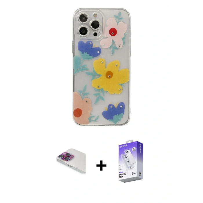 MARSİLYAN™- iPhone 13 Pro Max Kılıf Eksen Asil Prime - Siyah Bilvis 5in1 3D Magic Cam Ekran Koruyucu + Pers Alüminyum Kamera Lens - GI