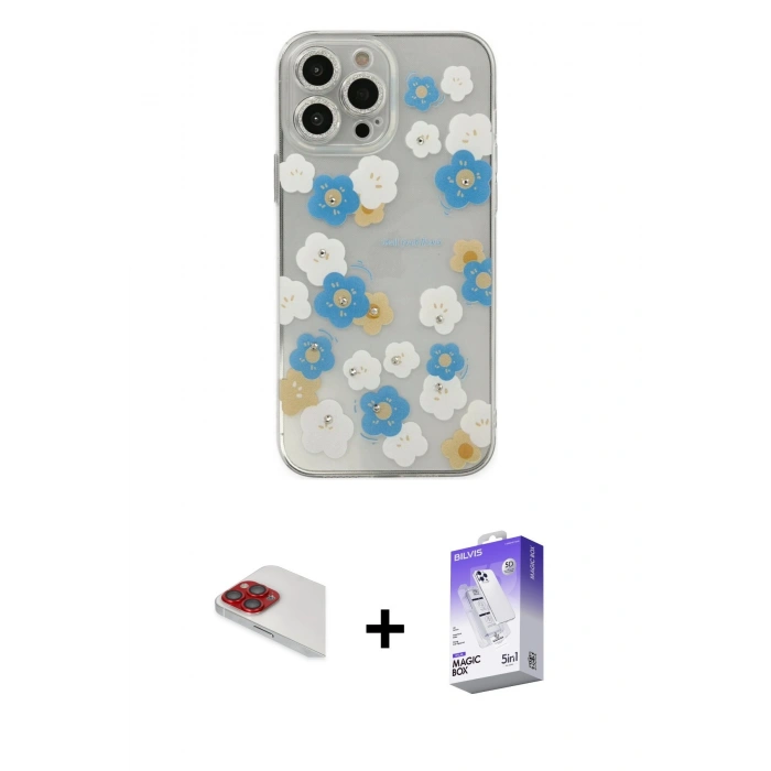 MARSİLYAN™- iPhone 13 Pro Max Kılıf Eksen Asil Prime - Siyah Bilvis 5in1 3D Magic Cam Ekran Koruyucu + Pers Alüminyum Kamera Lens - KI