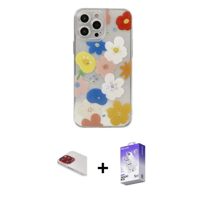 MARSİLYAN™- iPhone 13 Pro Max Kılıf Eksen Asil Prime - Siyah Bilvis 5in1 3D Magic Cam Ekran Koruyucu + Pers Alüminyum Kamera Lens - KI