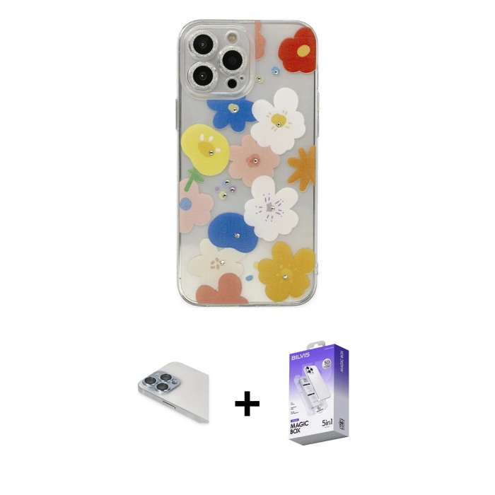MARSİLYAN™- iPhone 13 Pro Max Kılıf Eksen Asil Prime - Siyah Bilvis 5in1 3D Magic Cam Ekran Koruyucu + Pers Alüminyum Kamera Lens - SABE