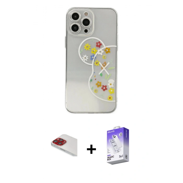 MARSİLYAN™- iPhone 13 Pro Max Kılıf Eksen Asil Prime - Siyah Bilvis 5in1 3D Magic Cam Ekran Koruyucu + Pers Alüminyum Kamera Lens - KI