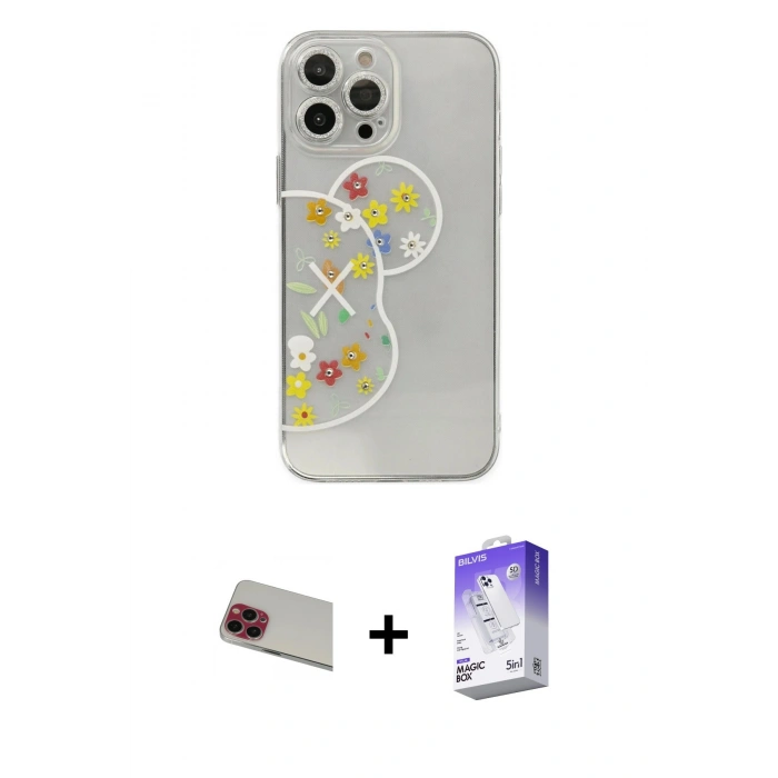 MARSİLYAN™- iPhone 13 Pro Max Kılıf Eksen Asil Prime - Siyah Bilvis 5in1 3D Magic Cam Ekran Koruyucu + Rainbow Kamera Lens Koruma Cam - KI