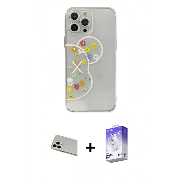 MARSİLYAN™- iPhone 13 Pro Max Kılıf Eksen Asil Prime - Siyah Bilvis 5in1 3D Magic Cam Ekran Koruyucu + Rainbow Kamera Lens Koruma Cam - BZ