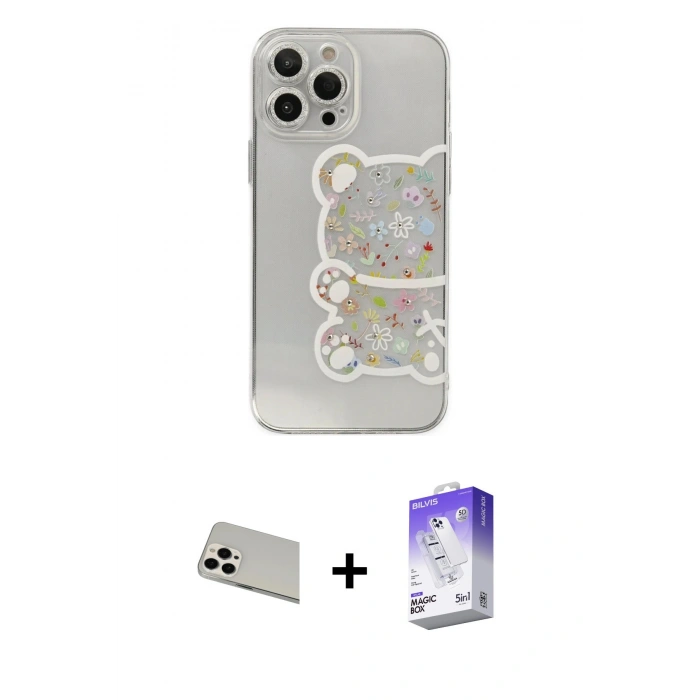 MARSİLYAN™- iPhone 13 Pro Max Kılıf Eksen Asil Prime - Siyah Bilvis 5in1 3D Magic Cam Ekran Koruyucu + Rainbow Kamera Lens Koruma Cam - BZ
