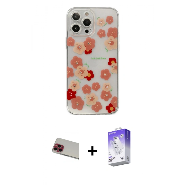 MARSİLYAN™- iPhone 13 Pro Max Kılıf Eksen Asil Prime - Siyah Bilvis 5in1 3D Magic Cam Ekran Koruyucu + Rainbow Kamera Lens Koruma Cam - KI