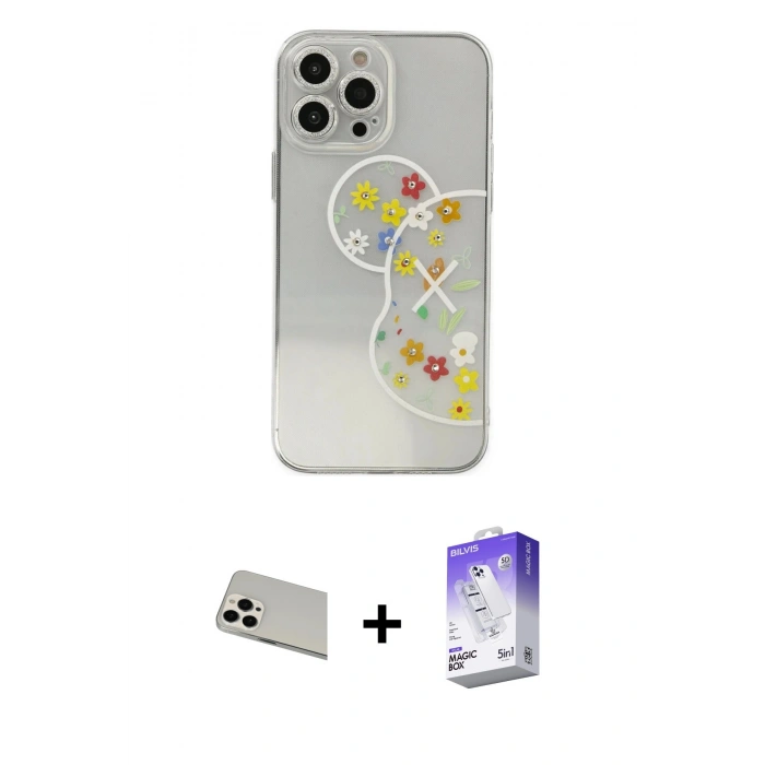 MARSİLYAN™- iPhone 13 Pro Max Kılıf Eksen Asil Prime - Siyah Bilvis 5in1 3D Magic Cam Ekran Koruyucu + Rainbow Kamera Lens Koruma Cam - BZ