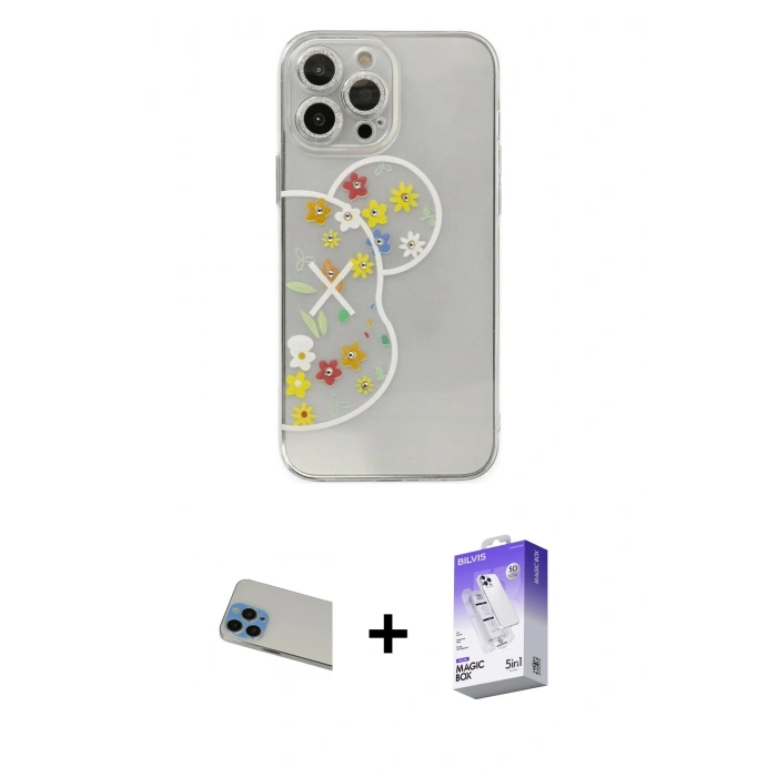 MARSİLYAN™- iPhone 13 Pro Max Kılıf Eksen Asil Prime - Siyah Bilvis 5in1 3D Magic Cam Ekran Koruyucu + Rainbow Kamera Lens Koruma Cam - MI