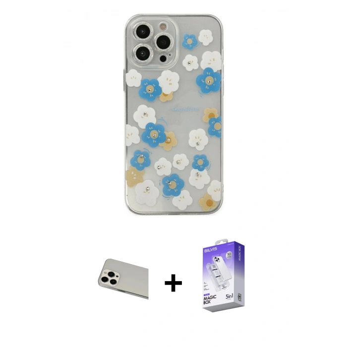 MARSİLYAN™- iPhone 13 Pro Max Kılıf Eksen Asil Prime - Siyah Bilvis 5in1 3D Magic Cam Ekran Koruyucu + Rainbow Kamera Lens Koruma Cam - BZ