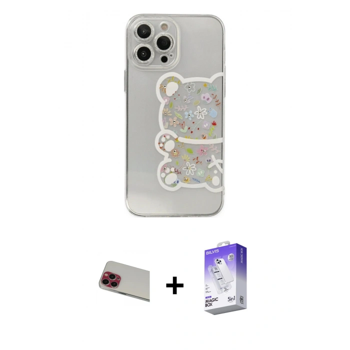 MARSİLYAN™- iPhone 13 Pro Max Kılıf Eksen Asil Prime - Siyah Bilvis 5in1 3D Magic Cam Ekran Koruyucu + Rainbow Kamera Lens Koruma Cam - KI