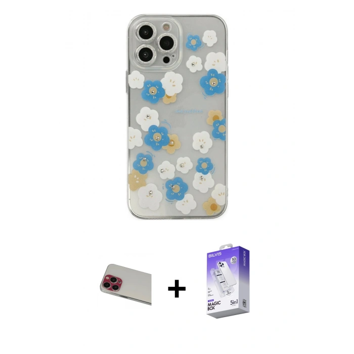 MARSİLYAN™- iPhone 13 Pro Max Kılıf Eksen Asil Prime - Siyah Bilvis 5in1 3D Magic Cam Ekran Koruyucu + Rainbow Kamera Lens Koruma Cam - KI