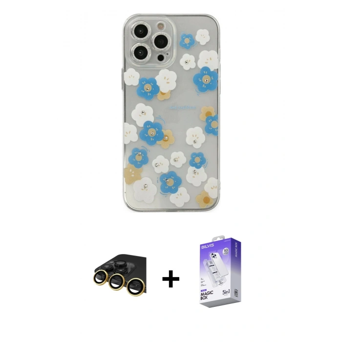 MARSİLYAN™- iPhone 13 Pro Max Kılıf Eksen Asil Prime - Siyah Bilvis 5in1 3D Magic Cam Ekran Koruyucu + Raze Metal Kamera Lens - GD