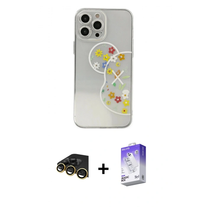 MARSİLYAN™- iPhone 13 Pro Max Kılıf Eksen Asil Prime - Siyah Bilvis 5in1 3D Magic Cam Ekran Koruyucu + Raze Metal Kamera Lens - GD