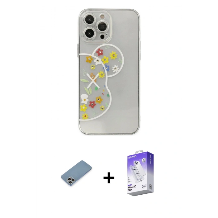 MARSİLYAN™- iPhone 13 Pro Max Kılıf Eksen Asil Prime - Siyah Bilvis 5in1 3D Magic Cam Ekran Koruyucu + Shine Kamera Lens Koruma Cam - GI