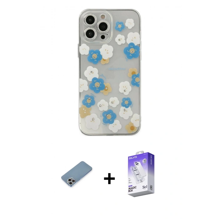 MARSİLYAN™- iPhone 13 Pro Max Kılıf Eksen Asil Prime - Siyah Bilvis 5in1 3D Magic Cam Ekran Koruyucu + Shine Kamera Lens Koruma Cam - GI