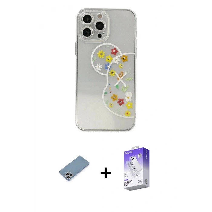 MARSİLYAN™- iPhone 13 Pro Max Kılıf Eksen Asil Prime - Siyah Bilvis 5in1 3D Magic Cam Ekran Koruyucu + Shine Kamera Lens Koruma Cam - GI