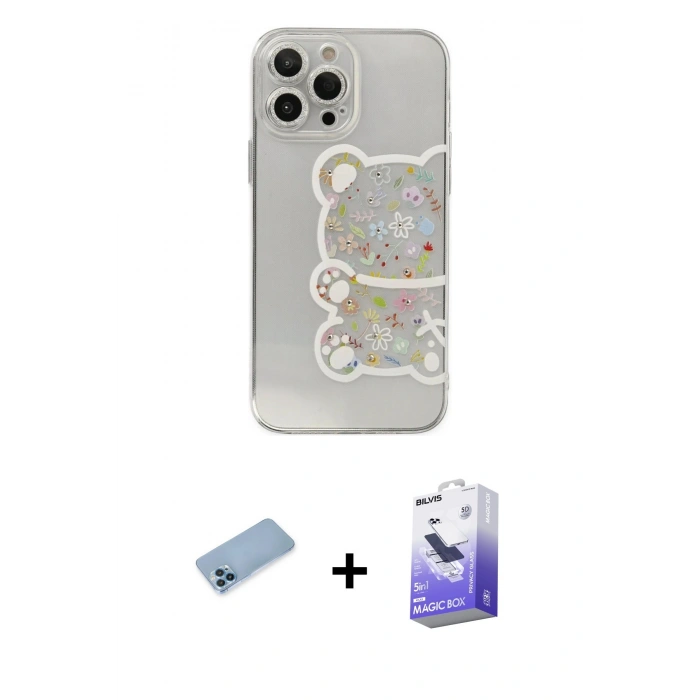 MARSİLYAN™- iPhone 13 Pro Max Kılıf Eksen Asil Prime - Siyah Bilvis 5in1 5D Magic Hayalet Cam Ekran Koruyucu + Mavi Shine Kamera Lens Koruma Cam
