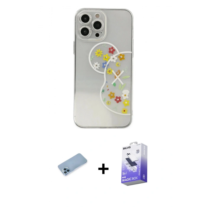 MARSİLYAN™- iPhone 13 Pro Max Kılıf Eksen Asil Prime - Siyah Bilvis 5in1 5D Magic Hayalet Cam Ekran Koruyucu + Mavi Shine Kamera Lens Koruma Cam