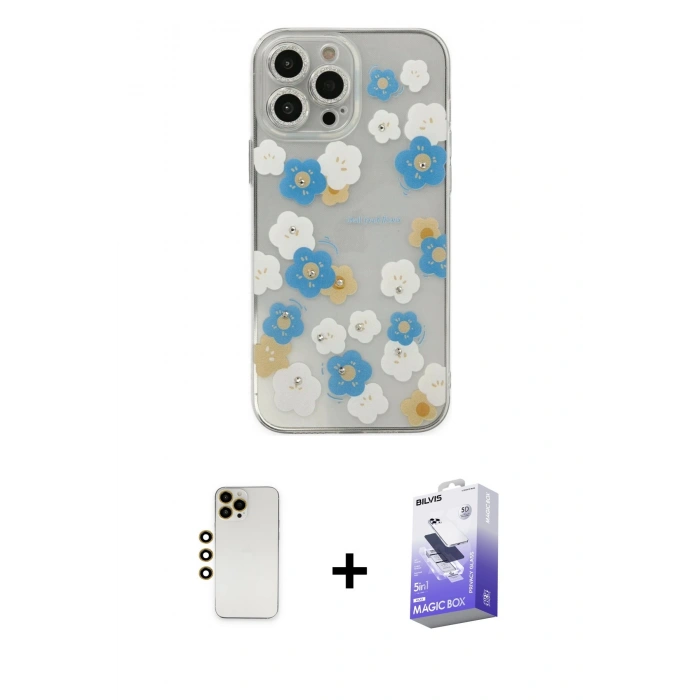 MARSİLYAN™- iPhone 13 Pro Max Kılıf Eksen Asil Prime - Siyah Bilvis 5in1 5D Magic Hayalet Cam Ekran Koruyucu + Shine Kamera Lens - GD