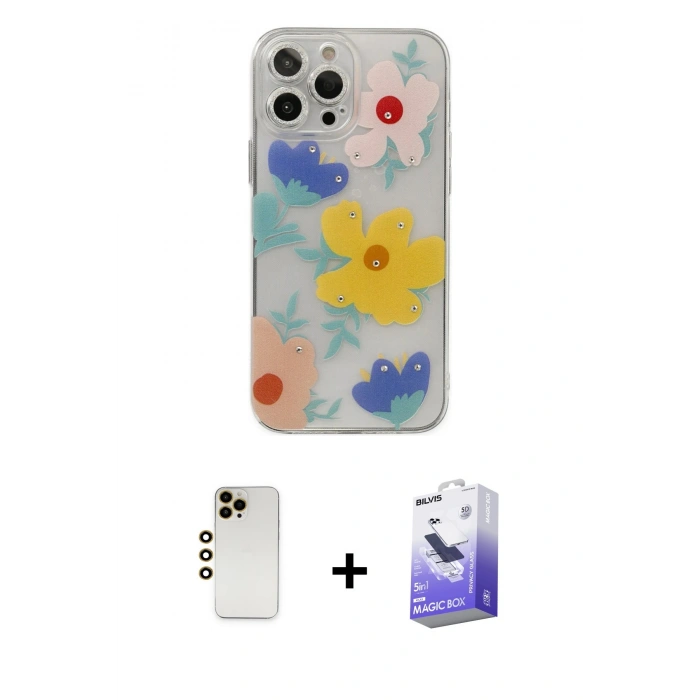 MARSİLYAN™- iPhone 13 Pro Max Kılıf Eksen Asil Prime - Siyah Bilvis 5in1 5D Magic Hayalet Cam Ekran Koruyucu + Shine Kamera Lens - GD