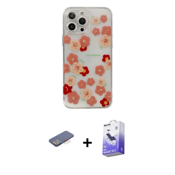 MARSİLYAN™- iPhone 13 Pro Max Kılıf Eksen Asil Prime - Siyah Bilvis 5in1 5D Magic Hayalet Cam Ekran Koruyucu + Renkli Kamera Lens Koruma Cam - MI