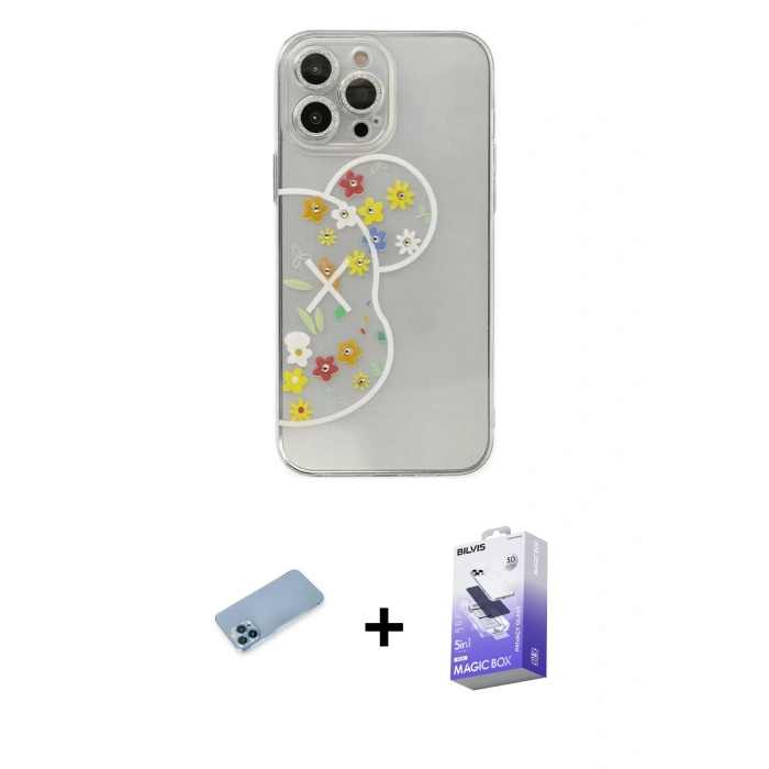 MARSİLYAN™- iPhone 13 Pro Max Kılıf Eksen Asil Prime - Siyah Bilvis 5in1 5D Magic Hayalet Cam Ekran Koruyucu + Mavi Shine Kamera Lens Koruma Cam