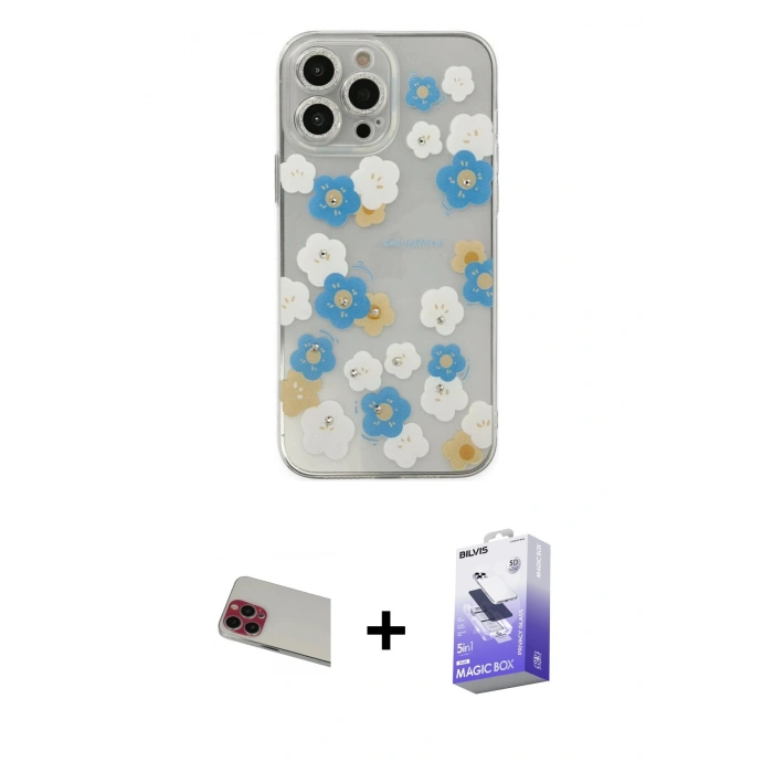 MARSİLYAN™- iPhone 13 Pro Max Kılıf Eksen Asil Prime - Siyah Bilvis 5in1 5D Magic Hayalet Cam Ekran Koruyucu + Rainbow Kamera Lens Koruma Cam - KI