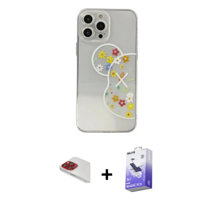 MARSİLYAN™- iPhone 13 Pro Max Kılıf Eksen Asil Prime - Siyah Bilvis 5in1 5D Magic Hayalet Cam Ekran Koruyucu + Pers Alüminyum Kamera Lens - KI