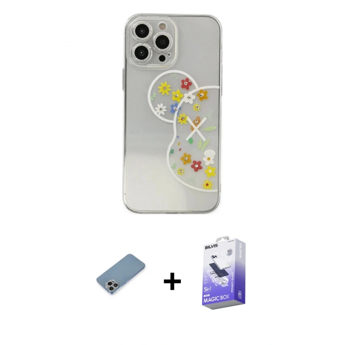 MARSİLYAN™- iPhone 13 Pro Max Kılıf Eksen Asil Prime - Siyah Bilvis 5in1 5D Magic Hayalet Cam Ekran Koruyucu + Shine Kamera Lens Koruma Cam - GI