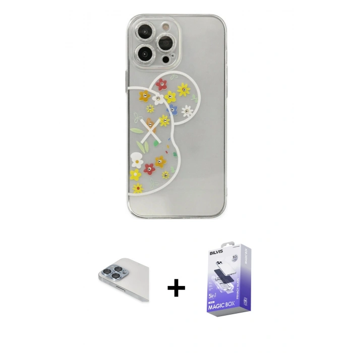 MARSİLYAN™- iPhone 13 Pro Max Kılıf Eksen Asil Prime - Siyah Bilvis 5in1 5D Magic Hayalet Cam Ekran Koruyucu + Pers Alüminyum Kamera Lens - SABE