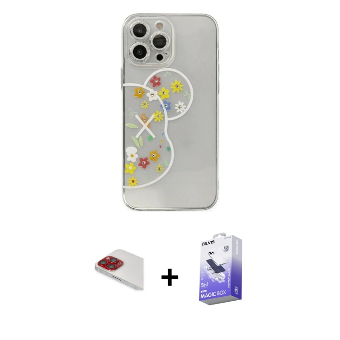 MARSİLYAN™- iPhone 13 Pro Max Kılıf Eksen Asil Prime - Siyah Bilvis 5in1 5D Magic Hayalet Cam Ekran Koruyucu + Pers Alüminyum Kamera Lens - KI