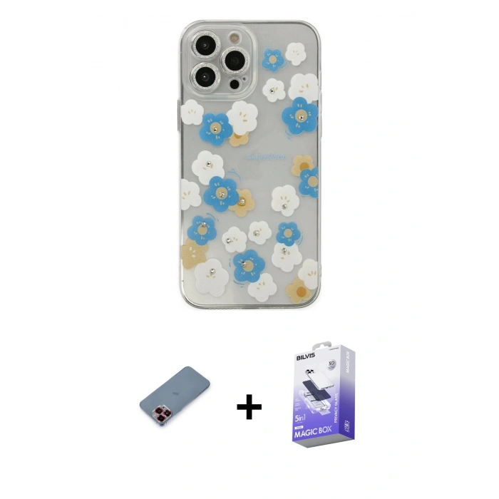 MARSİLYAN™- iPhone 13 Pro Max Kılıf Eksen Asil Prime - Siyah Bilvis 5in1 5D Magic Hayalet Cam Ekran Koruyucu + Kırmızı Metal Kamera Lens Koruma Cam