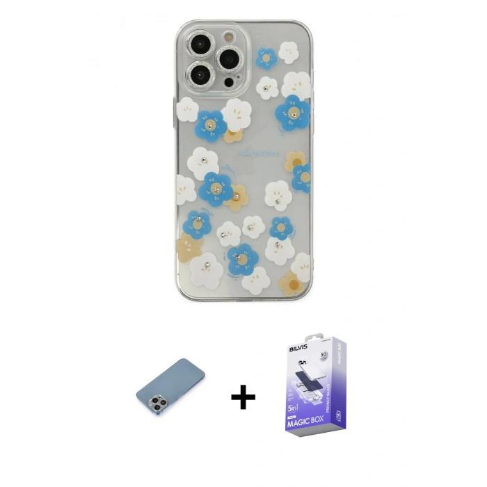 MARSİLYAN™- iPhone 13 Pro Max Kılıf Eksen Asil Prime - Siyah Bilvis 5in1 5D Magic Hayalet Cam Ekran Koruyucu + Shine Kamera Lens Koruma Cam - GI